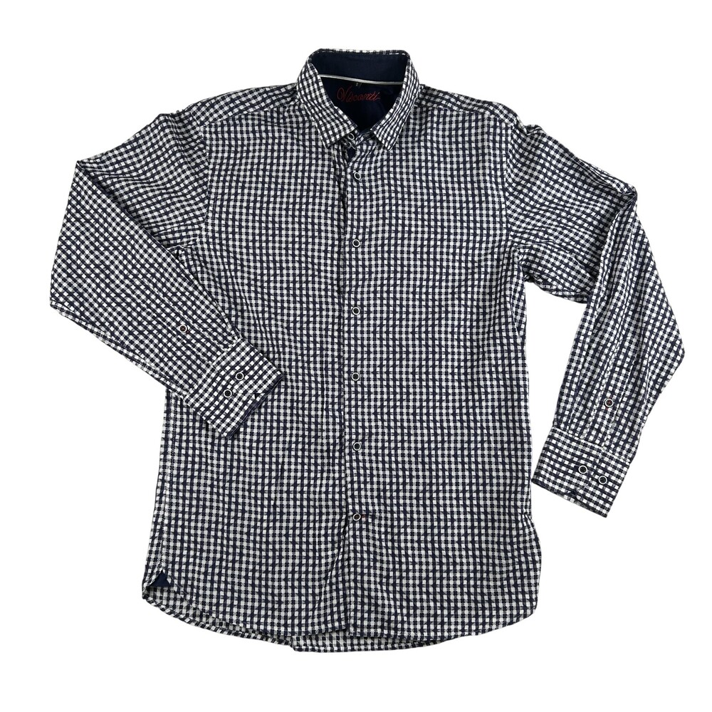 Visconti Shirt Mens Small Blue White Gingham Button Down Long Sleeve Cotton